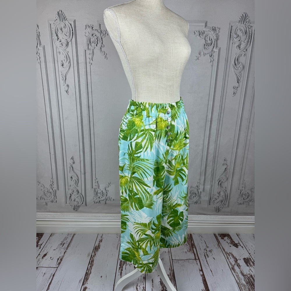 Paradise Palms Casual Printed Linen Blend Beachwear Capri Pants - Picture 5 of 13